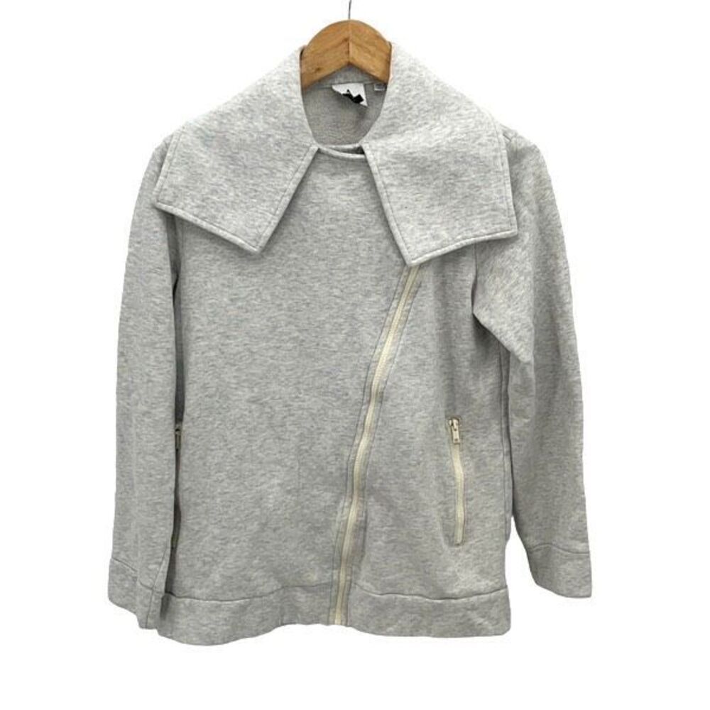 A Ruby Womens Heather Asymmetric Zip Long Sleeve Cotton Blend Sweatshirt Gray 1